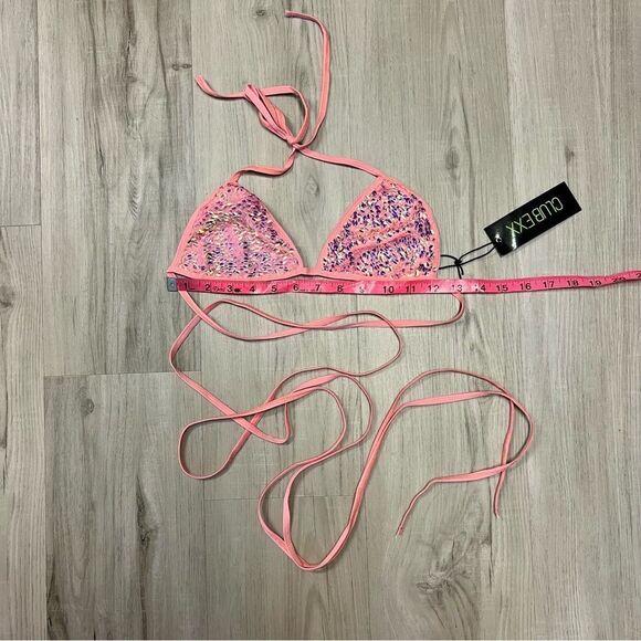 Club Exx x Dolls Kill triangle bikini top coral stretch sparkle festival szL - Picture 10 of 15